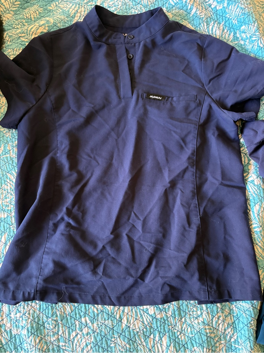 Jaanuu Navy Mandarin Collar Scrub Top